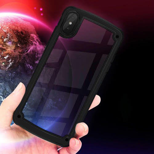 Powertech Umschlag Rückseite Kunststoff / Silikon Schwarz (Galaxy A40)