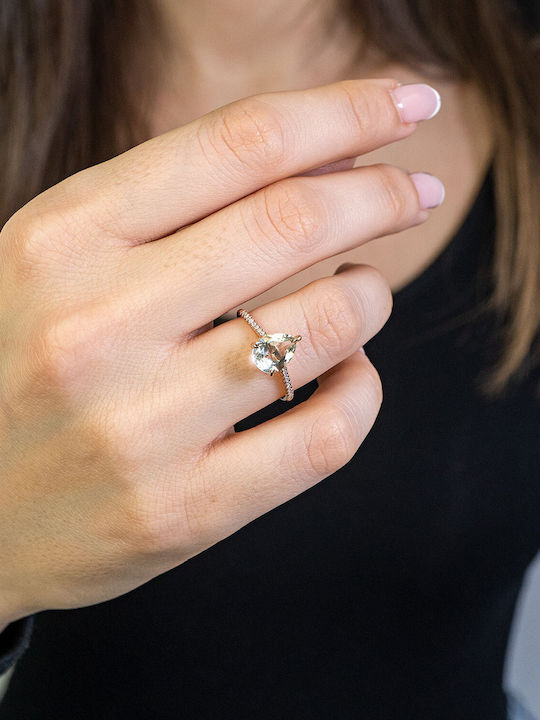 Diamond Group Γυναικείο Δαχτυλίδι Ροζ Χρυσό 18Κ