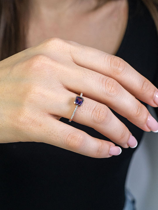 Diamond Group Γυναικείο Δαχτυλίδι Ροζ Χρυσό 14Κ