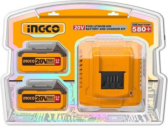 Ingco Batterie-Set Lithium Kapazität 5Ah 20V mit Ladegerät