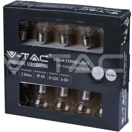 V-TAC Hanging Solar Light Garland 1W 100lm Warm White 3000K with Photocell IP54