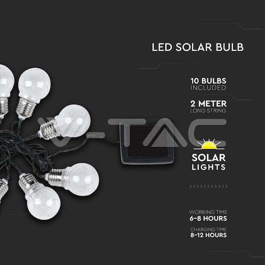 V-TAC Hanging Solar Light Garland 1W 100lm Warm White 3000K with Photocell IP54