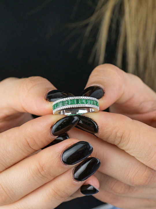 Kiriakos Gofas Дамски Пръстен Половинчат с Диамант от Бяло злато 18K