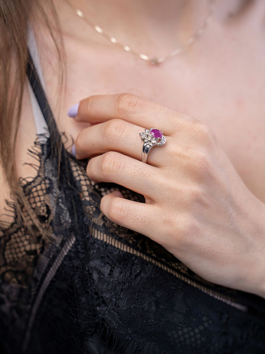 Kiriakos Gofas Ring with Diamond made of White gold 18K