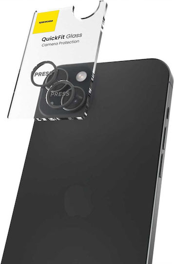 Spacecase Quickfit 2pcs Protecție Cameră Tempered Glass Black pentru iPhone 15, iPhone 15 Plus