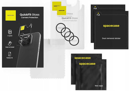 Spacecase Quickfit 2pcs Protecție Cameră Tempered Glass Black pentru iPhone 15, iPhone 15 Plus