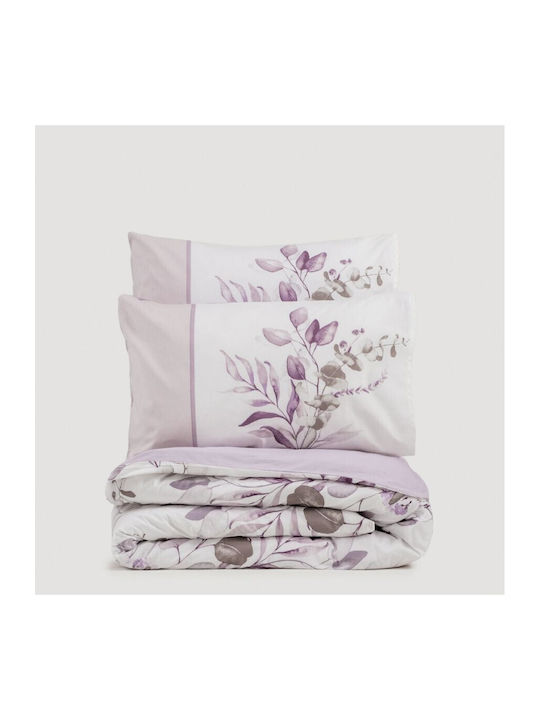 Cottonbox Set Huse Pentru Pilote 100% Bumbac 200x220cm Dublu Cu 2 Fețe De Pernă & 1 Cearceaf Nadia Lila