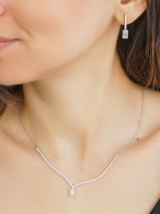 Kiriakos Gofas Set with Necklace & Earrings from White Gold 14K with Stones