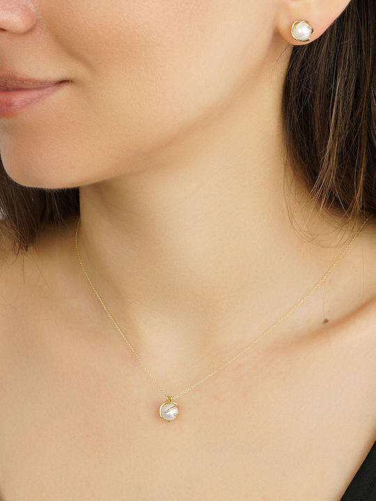 Kiriakos Gofas Set with Necklace & Earrings from Gold 14K with Stones and Pearls