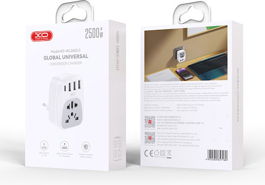 XO WL26 Адаптер за контакт от Universal в Universal с 3 USB порта