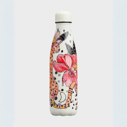 Chilly's Series Tropical Bottle Thermos Stainless Steel BPA Free 500ml White Cheetah Jungle