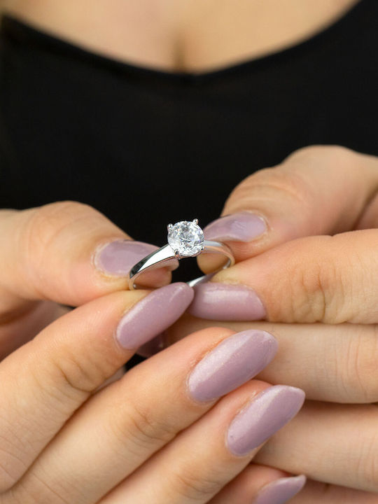 Kiriakos Gofas Μονόπετρο από Λευκόχρυσο 14K