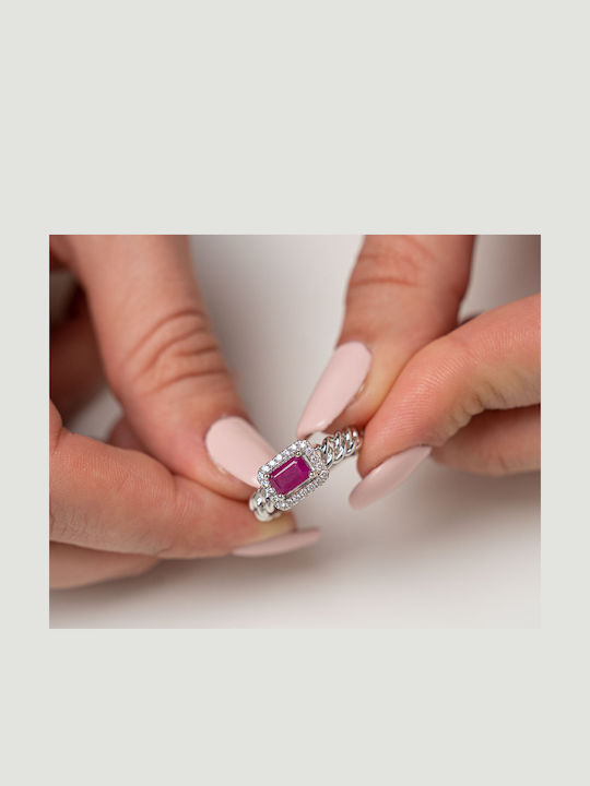 Kiriakos Gofas Ring with Diamond made of White gold 18K