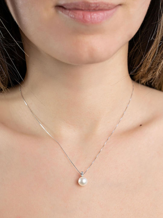 Kiriakos Gofas Set with Necklace & Earrings from White Gold 18K with Stones and Pearls