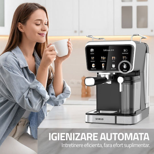 Samus Mașină de Espresso 1350W Presiune 20bar pentru Cappuccino Neagră
