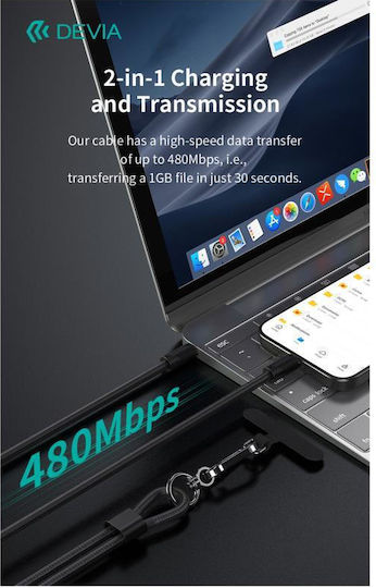Devia Geflochtenes USB 2.0 Kabel USB-C männlich - USB-C 60W PD Schwarz 1,6m
