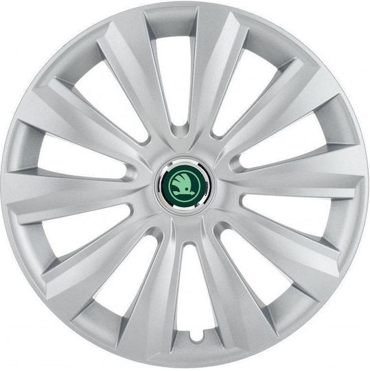 Set 4 Autohelix Msa Car Hubcaps 16 Inch Rims Skoda Green Delta Gray Model
