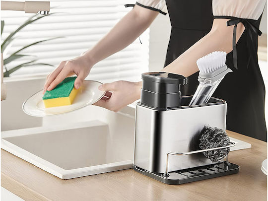 Verk Group Dispenser Κουζίνας από Ανοξείδωτο Ατσάλι με Θήκη για Σφουγγάρι Ασημί 340ml Verk Group Dispenser Κουζίνας από Ανοξείδωτο Ατσάλι με Θήκη για Σφουγγάρι Ασημί 340ml