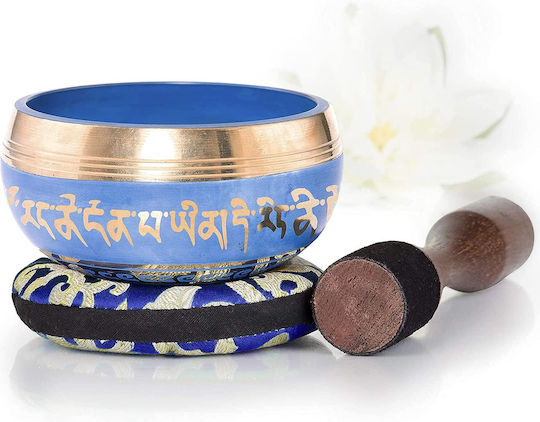 Bol Cântător Tibetan Silent Mind Medicine Buddha 8 Simboluri Meditație Yoga Relaxare Mindfulness 10 Cm Pernă Ciocănel de Lemn