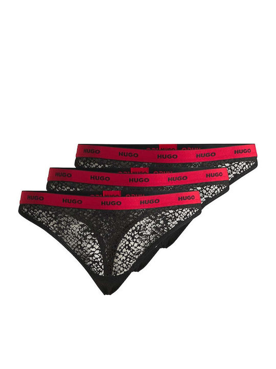 Women's String 3Pack with Lace Black