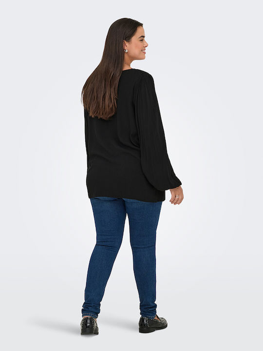 Women's Long Sleeve Blouse with V-Neck Black