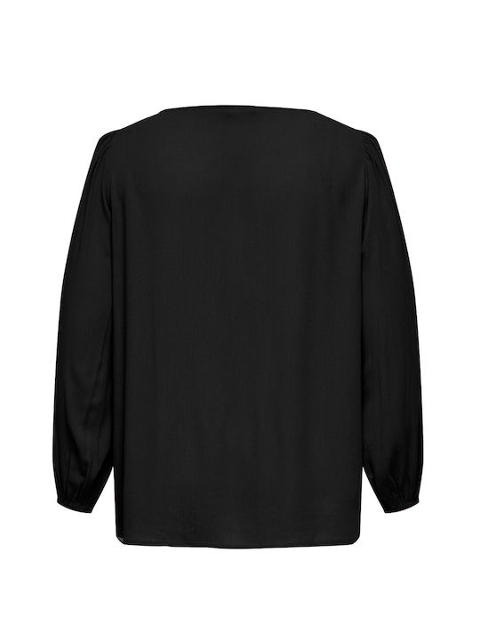Women's Long Sleeve Blouse with V-Neck Black