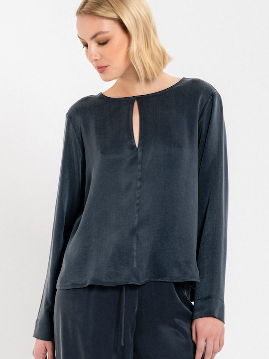 Γυναικείο Crop Top Σατέν Dark Blue