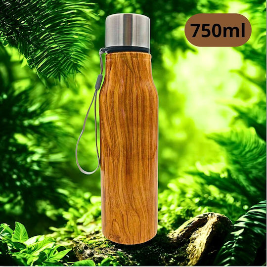 Uncle George Bottle Thermos Stainless Steel BPA Free 750ml Wood Effect