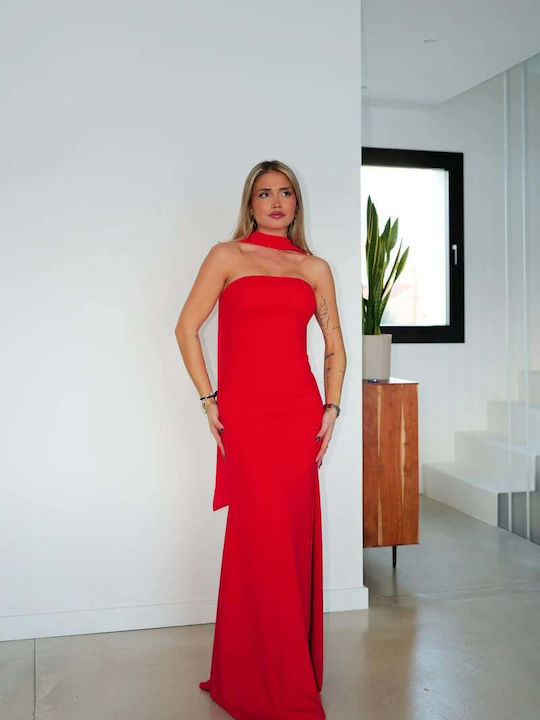 Καλοκαιρινό Maxi Φόρεμα για Γάμο / Βάπτιση Strapless Κόκκινο