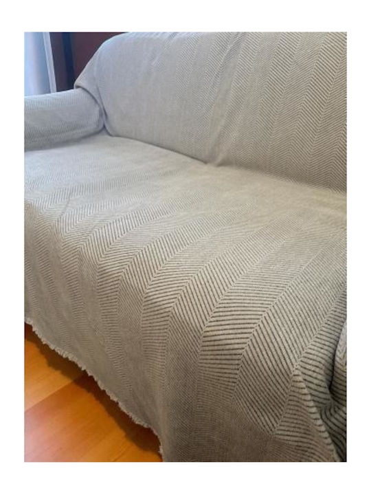 Linea Home Three-Seater Sofa Throw Chenille 180x300cm Ecru / Gray