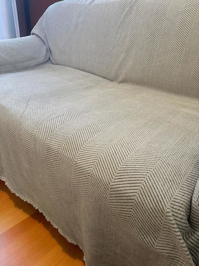 Linea Home Four-Seater Sofa Throw Chenille 180x320cm Ecru / Gray