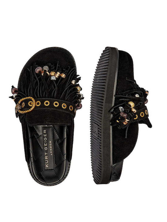 Leder Flache Sandalen für Damen in Schwarz Farbe