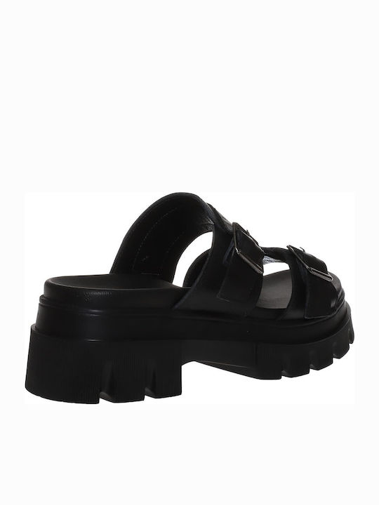 Δερμάτινα Γυναικεία Σανδάλια Flatforms Μαύρα