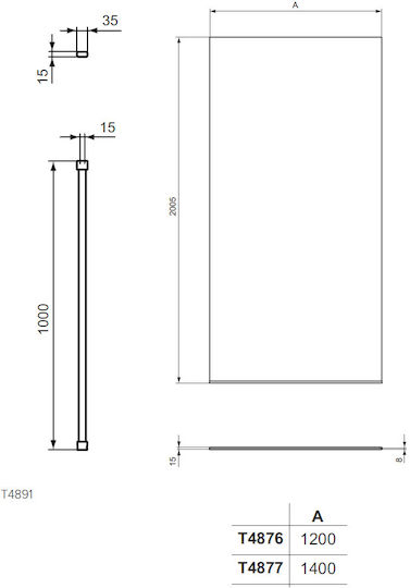 Ideal Standard Feste Seite für Dusche 140x200cm Klarglas