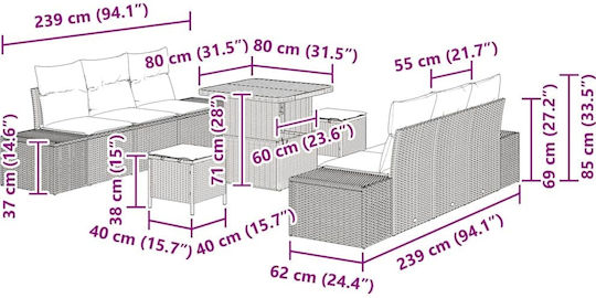vidaXL Garden & Outdoor Furniture Set Living Room 9 Pieces Beige with Pillows