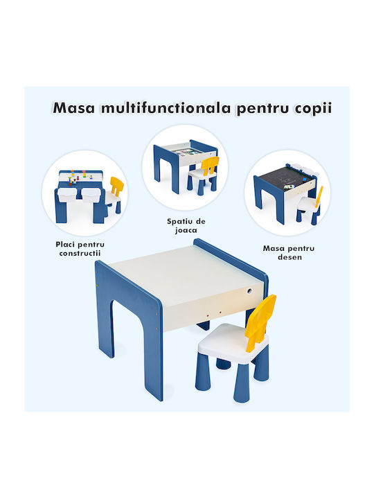 Set Masă cu Scaune pentru Copii pentru Desen Albastru