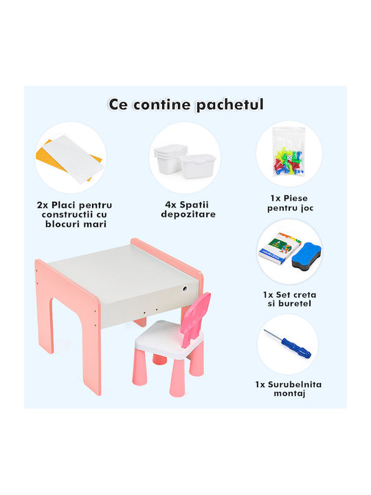 Set Masă cu Scaune pentru Copii pentru Desen Roz