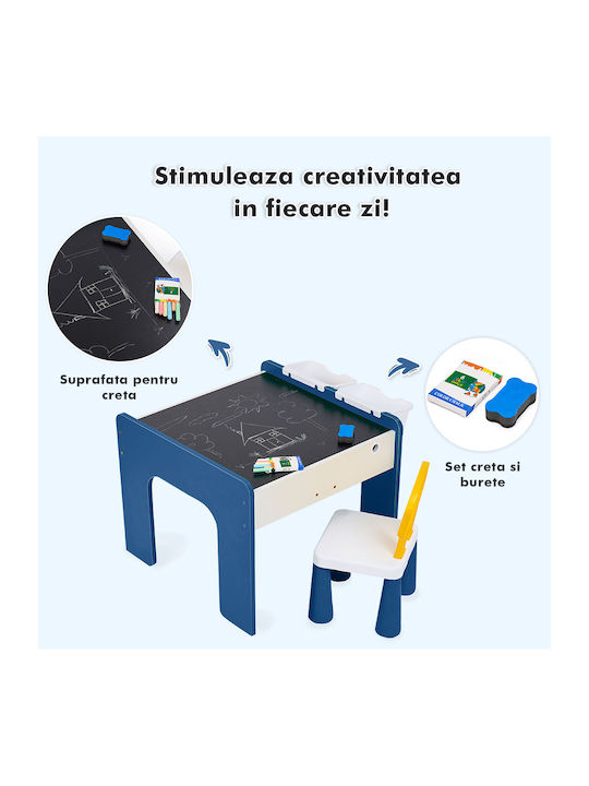Set Masă cu Scaune pentru Copii pentru Desen Albastru