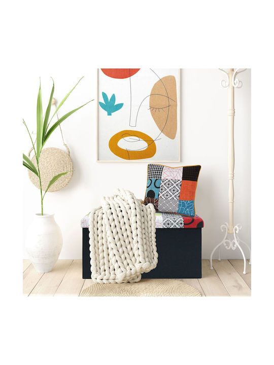Klappbarer Bankhocker Mit Stauraum Bezogen Mit Stoff Mehrfarbige Patchwork 76x38x38cm