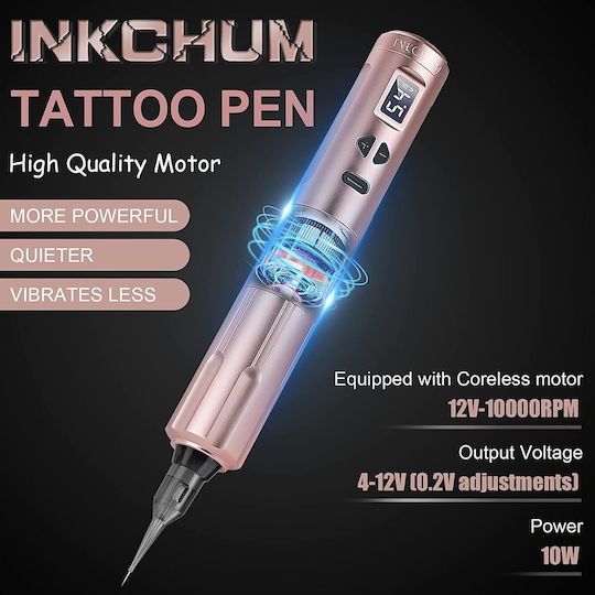 Set Micropigmentare Machiaj Permanent Sprâncene Buze Eyeliner Wireless 2 Baterii 900 mAh Ecran Oled Adaptor Rca Rose Gold