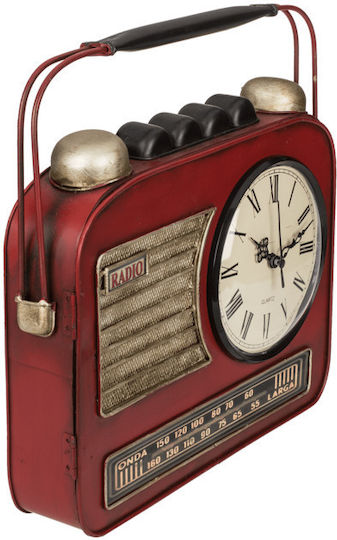 Out Blue Metallic Wall Key Hook Vintage Shape Red Radio 6 Hooks Clock 19x8.5x22cm 144392