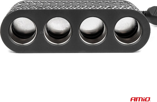 AMiO Φορτιστής Αυτοκινήτου 120W με Θύρες: 1xUSB 1xType-C 4xΑναπτήρα μαζί με Καλώδιο Ενσωματωμένο Μαύρο Χρώμα