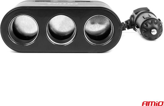 AMiO Car Charger 120W Fast Charging with Ports: 1xUSB 1xType-C 3xLighter Black Color