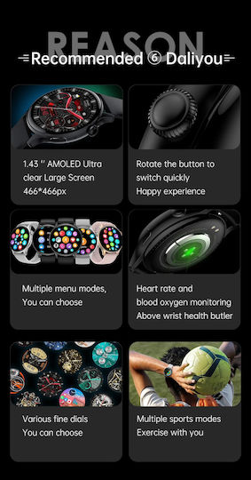 Smartwatch New Style Collection Idealstore Ecran HD AMOLED de 1,43 inch Apel Bluetooth Gestionare Mesaje NFC Monitorizare Ritm Cardiac Somn Asistent Vocal Difuzor Încorporat Microfon IP67 Android-iOS Baterie de Lungă Durată Ediție Neagră