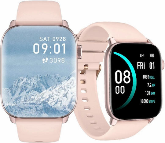 Ikeo+ Smartwatch Fitness Bracelet From Idealstore Metal Alloy Multisport Functions Blood Pressure Monitoring Oxygen Monitoring App Notifications Sleep Monitor Pedometer Ip68 Water Resistant Pink Color