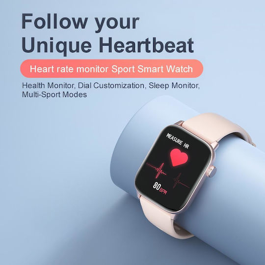 Ikeo+ Smartwatch Fitness Bracelet From Idealstore Metal Alloy Multisport Functions Blood Pressure Monitoring Oxygen Monitoring App Notifications Sleep Monitor Pedometer Ip68 Water Resistant Pink Color