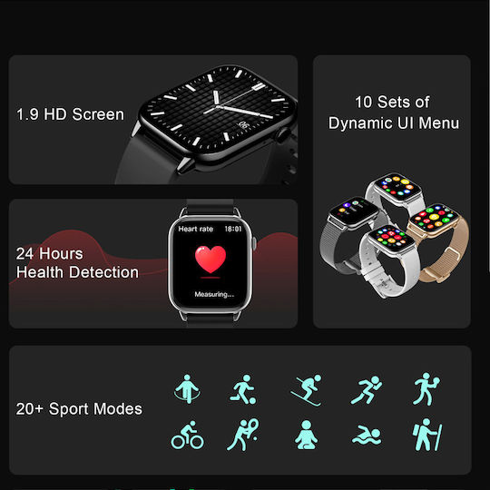 Star Collection Smartwatch Idealstore 1.85 Inch Touch Screen Nfc Call Message Notifications Via Bluetooth Heart Rate Sleep Monitoring Built-in Speaker Microphone Ip67 Alarm Android-ios Metal Silver