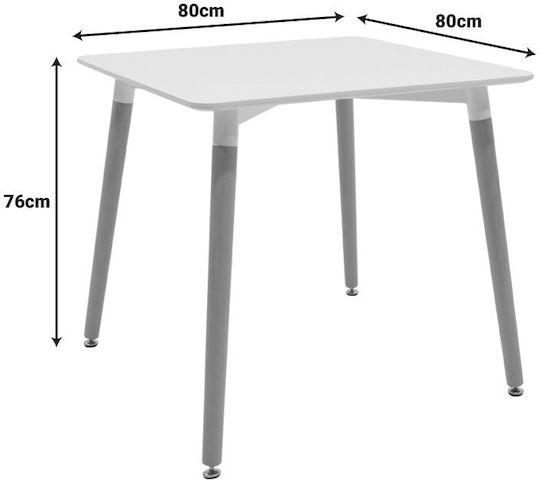 Natali Square Table Dining Room Wooden White, Natural Shade 80x80x76cm