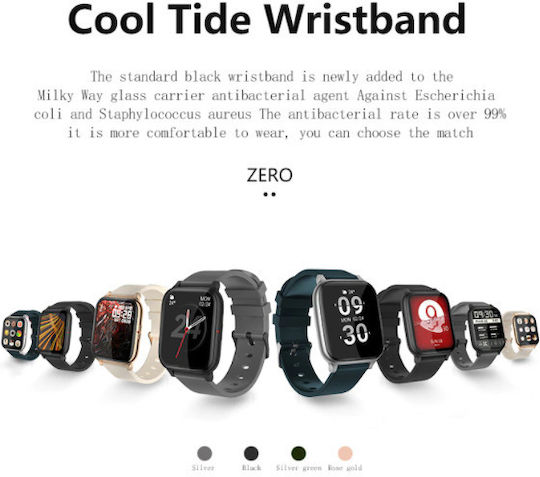 Zerofit Smartwatch Ultra Slim 1.7" Monitorizare Ritm Cardiac Tensiune Arterială 24/7 Notificări Apeluri Mesaje Multi-sport Durată Mare a Bateriei Rezistent la Apă Argintiu Verde