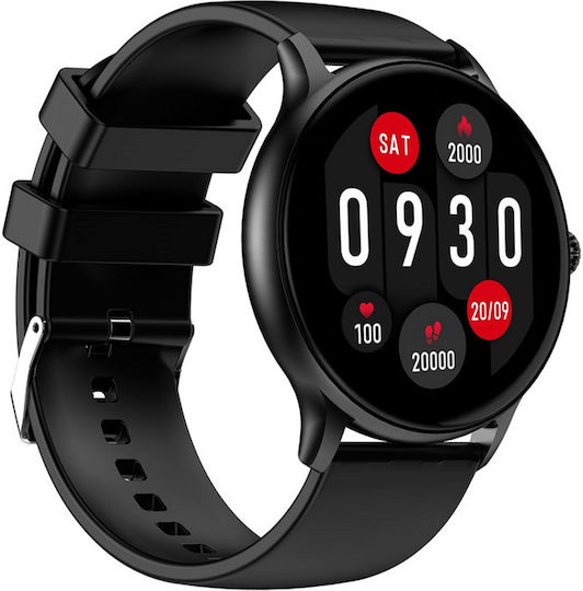 Tokio Fashion Smartwatch Idealstore Runde LCD-Anzeige Ultraschlank Bluetooth-Anrufe Android-iOS Menstruationszyklusüberwachung Schritte Kalorien Blutdruck Herzfrequenz Schrittzähler Musiksteuerung Multisport GPS Langlebiger Akku Schwarz